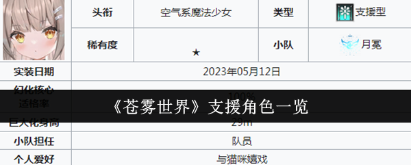 《苍雾世界》支援角色一览